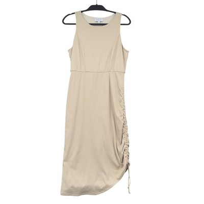Gilli Womens Ribbed Ruched Side Sleeveless Midi Dress Tan Beige Large | eBay