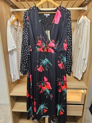Brandneu mit Etikett Coast Damen Evie Rose bedrucktes Midikleid Blumenmuster gepunktet UK 20 Anlass