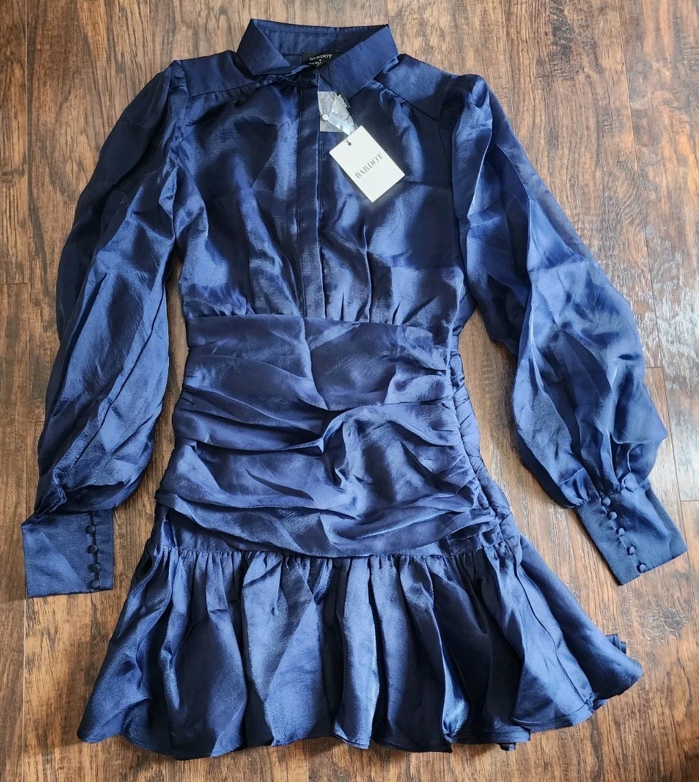 Mini Camisa Vestido Anthropologie Bardot Milani Cintura Caída Organza Preppy Talla 6 Nuevo con Etiquetas