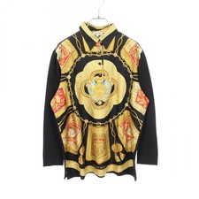 HERMES Knit-panel long-sleeved shirt Silk cotton Black Yellow Used Women M