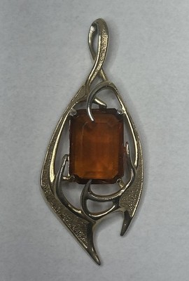 Vintage 1963 Sarah Coventry Molten Flame Topaz Large Statement Pendant Gold Tone