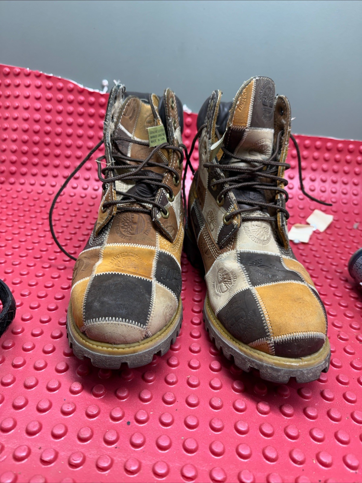 Vintage Timberland Patchwork Boot Brown Tan Leath… - image 1