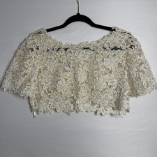 Vintage Alfred Angelo JCP White Sequined Beaded Short Sleeve Bridal Bolero Sz 8