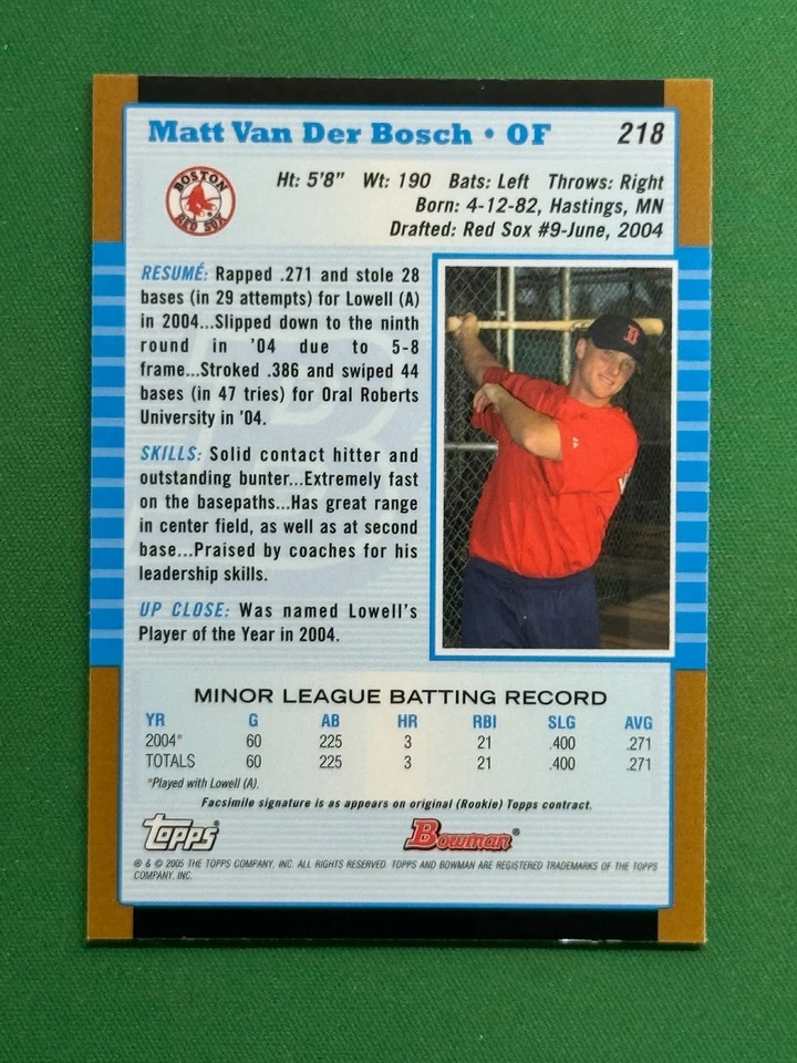 2005 Bowman Baseball First Year Gold Parallel #218 Matt Van Der Bosch - Image 2 of 2