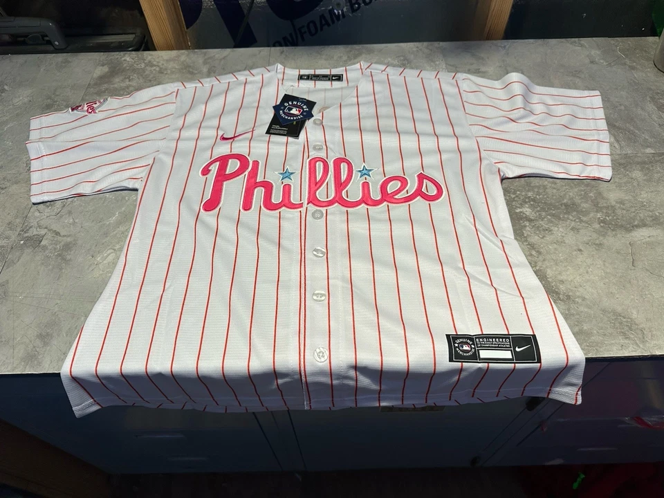 NWT Women’s Ladies Nike Bryce Harper Phillies Home Pink Pinstripe Jersey 2XL - Image 2 of 4