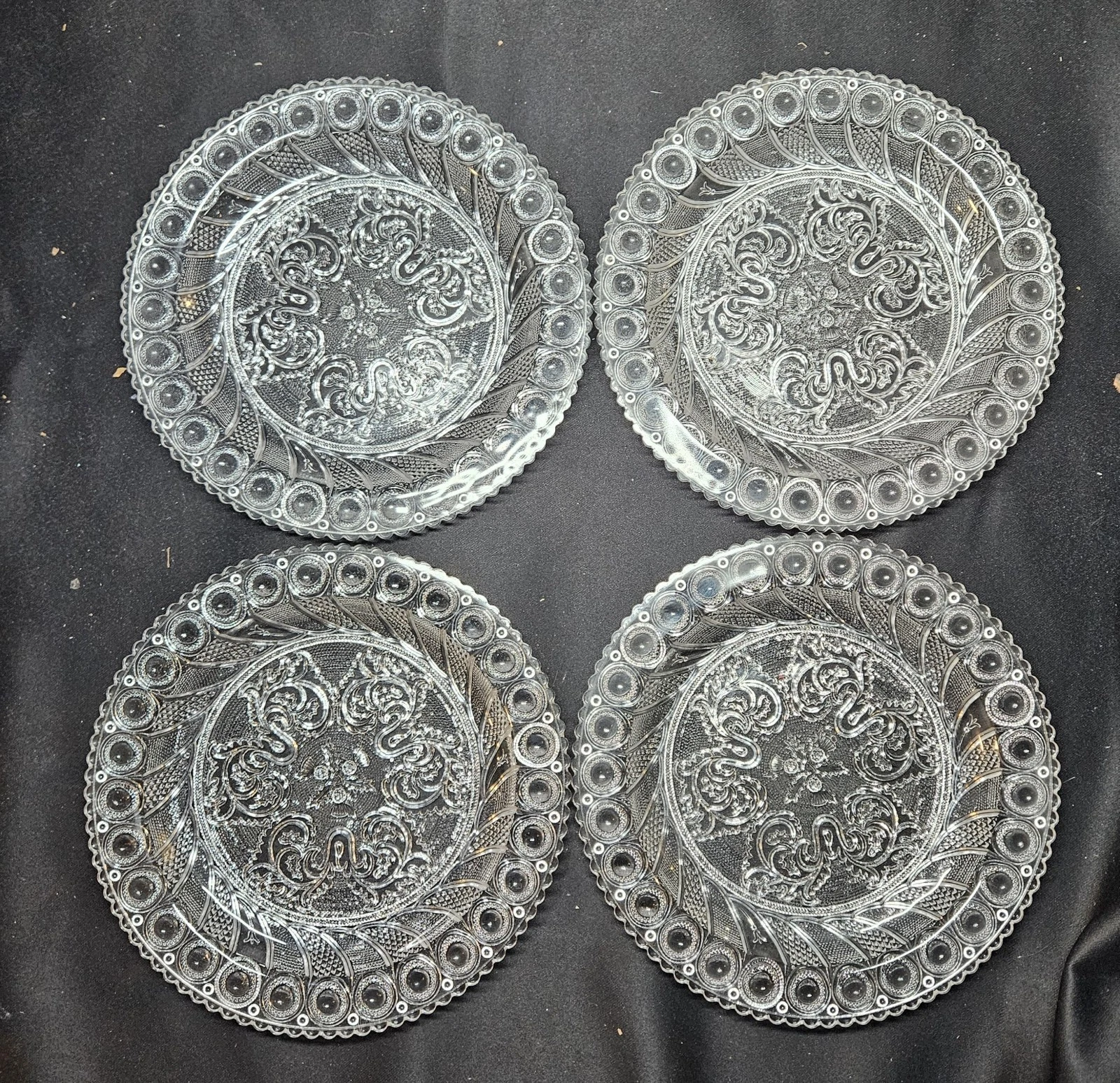 Imperial Boston & Sandwich Peacock Eye & Thistle Clear Glass Plates 8" Set of 4