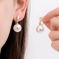 Pearl Geometric Earrings Gold Tone Clip On No Piercing Fake Ear Jewelry 1 Pair