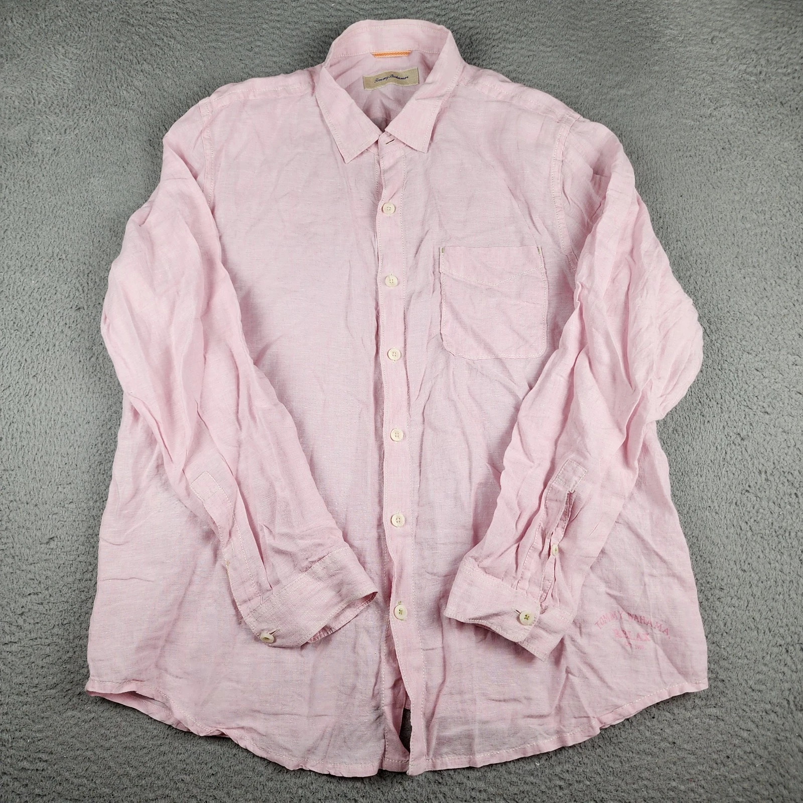 Tommy Bahama Shirt Mens Extra Large Pink Linen Long Sleeve Hawaiian