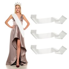 Satin Sash, Blank Sash Pageant Ribbon for Party Wedding 3 Pack  White