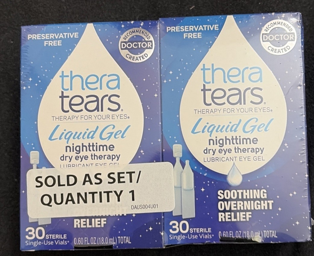 Thera Tears Nighttime Dry Eye Lubricant Liquid Gel 30 Vials Each Lot of 2 .