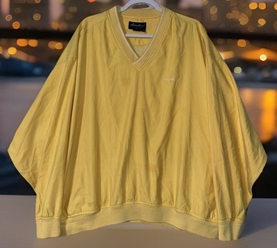 Vintage Eddie Bauer Golf Mens Yellow XXL Pullover Windbreaker V Neck Pockets EUC
