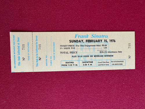 1976, Frank Sinatra, Biglietto concerto "Inutilizzato" (Scarso/Vintage) - Foto 1 di 2