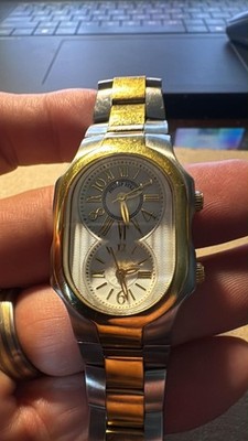 Ladies 2toned Phillip Stein Signature watch DUAL TIME A160 fits 5.5'' wrist 