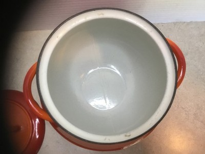 Vintage DESCOWARE BELGIUM Flame Bean Pot w/Lid Cast Iron Enamel