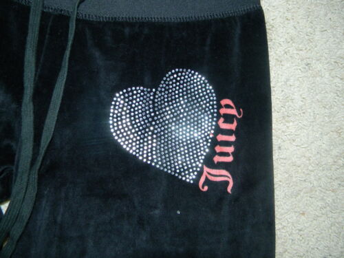 NWT Juicy Couture Black "Bling Heart Rhinestone" Velour Pants-GIRLS Large