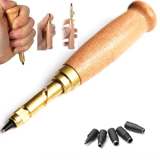 Wooden Handle Screw Punch Auto Hole Punch Leather Tool DIY Heads SL eBay