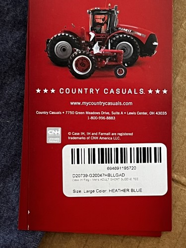 Case IH Flag Mens Heather Blue Large L Short Sleeve Tee Country Casuals New - Picture 3 of 3