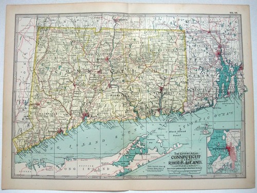 Connecticut & Rhode Island - Original 1902 Karte von The Century Co. RI Antik - Bild 1 von 3