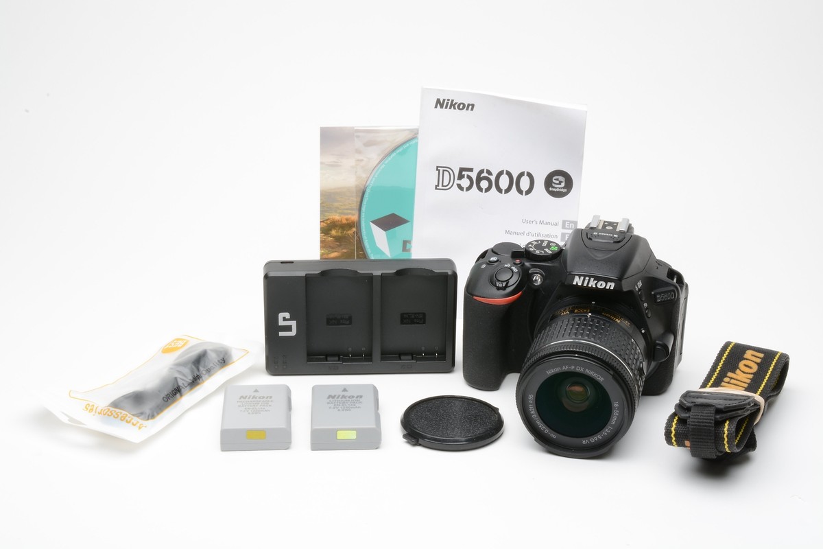 Nikon D5600 DSLR Body w/18-55mm VR zoom, 2 batts+charger