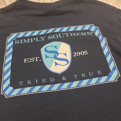 EUC ~ Simply Southern EST. 2005 Tried & True Women's T-Shirt Navy & Teal Sz MED - Picture 8 of 8