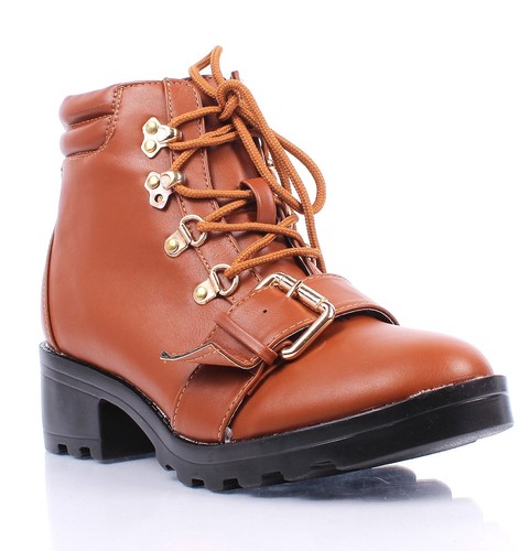 3-farbige Damen-Schnürstiefel seitliche Schnallen Militär 2" hohe Absätze Kampfstiefel - Bild 4 von 17