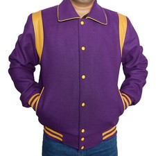 Men's New Letterman Moto Biker Bomber Baseball Sports Purple Wool Varsity Jacket