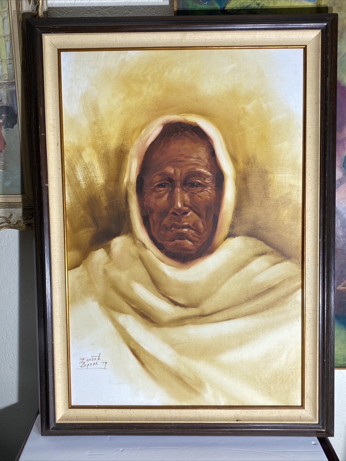 Ernesto Zepeda Large Portrait Oil Painting Well Done 1979 New Mexico
