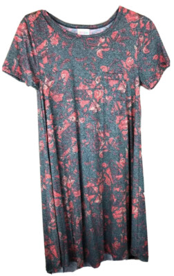 LuLaRoe XXS Carly Dress #904 - Coral on Black & Gray - 2XS
