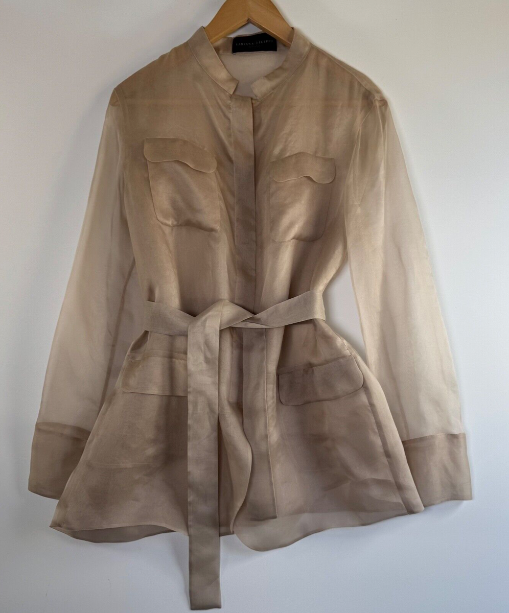 Fabiana Filippi Sheer Silk Organza Blazer Large Brown Tie
