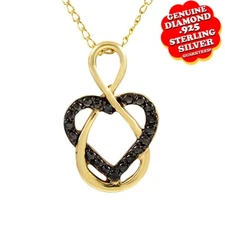 Black Genuine Diamond Heart Infinity Pendant With Chain in 14K  Gold Plated