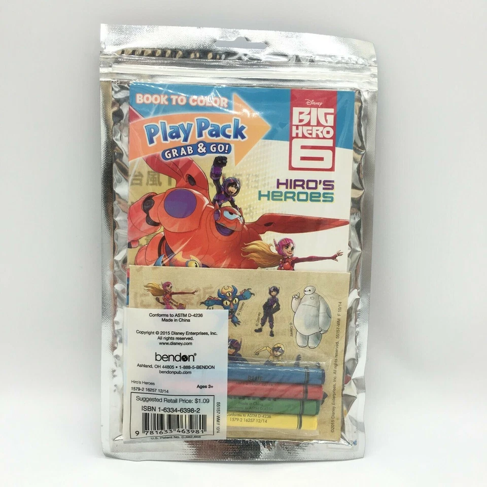 Disney Big Hero 6 Hiros Heroes Play Pack 4 lápis de cor adesivos livro de colorir 24 peças - Imagem 3 de 3