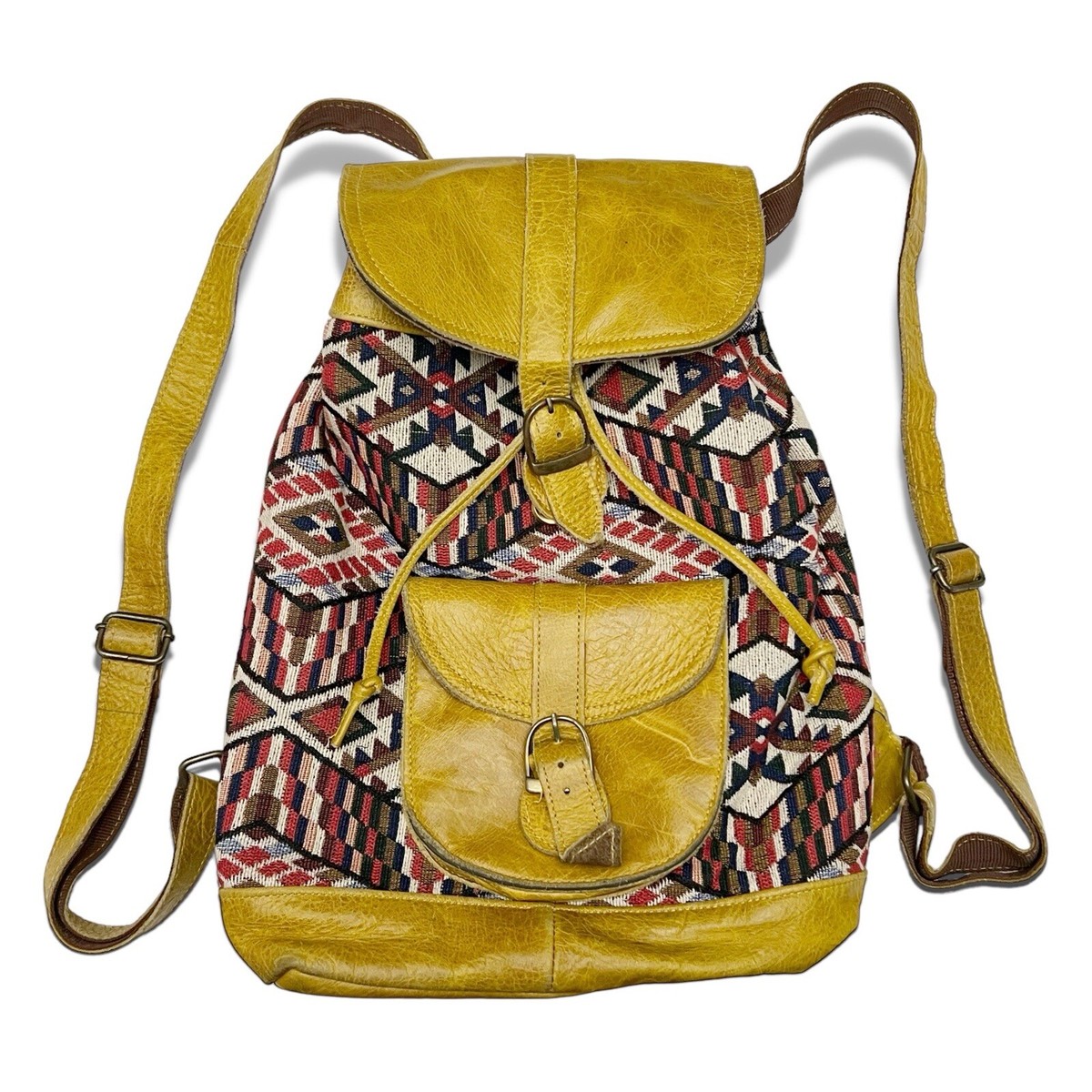 Moroccan Leather Kilim Woven Tapestry Drawstring Backpack | eBay