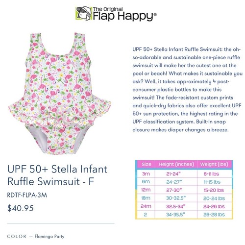 Flap Happy UPF 50 Stella Infant Ruffle Swimsuit Flamingo Party ~ sz 6 months - Picture 8 of 8