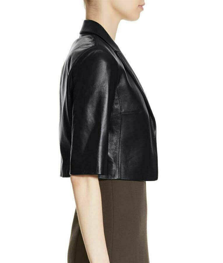 Women's Black Lambskin Leather Cropped Moto Bolero Shrug Biker Jacket s