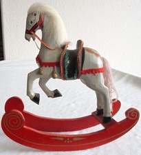 Antique Hand Carved Hand Painted Wooden Carousal Style Rearing Rocking Horse