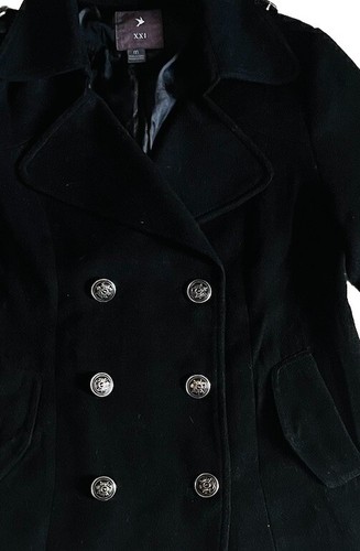 Womens XXI Black Coat Jacket Collard Long Sleeve Button Closure Heavy Warm(M) - Picture 6 of 11