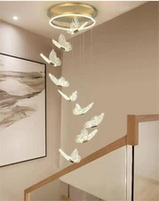 Yc Large LED Acrylic chandelier luxury butterfly stair lamp long hall lighting H