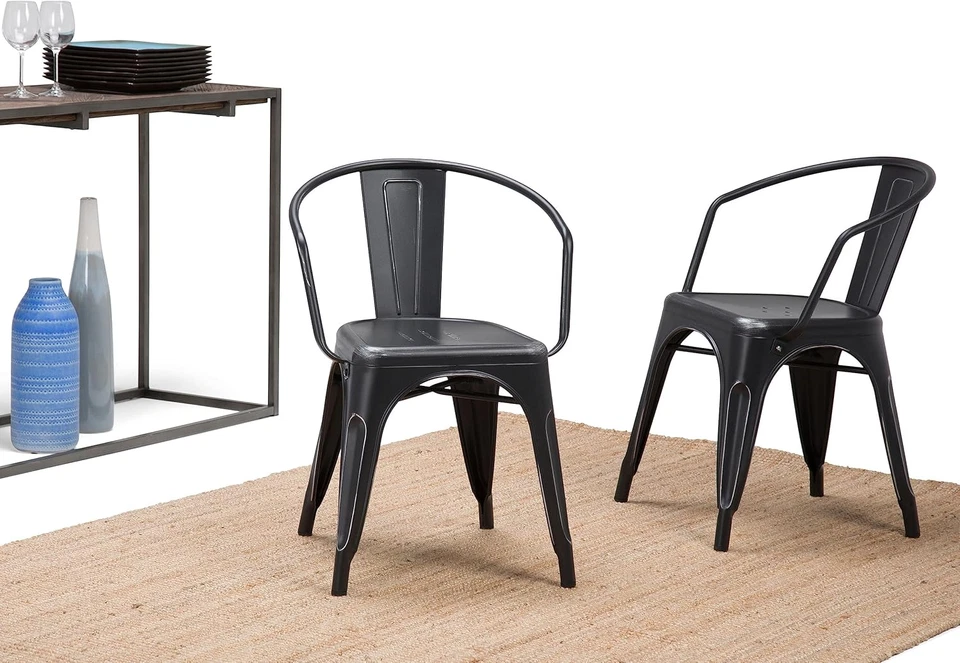 Sillón de comedor industrial de metal Larkin (juego de 2) en negro envejecido, plateado, Foto 2 de 4