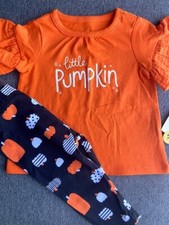 NWTCat Jack Baby Girls Halloween 2 pc Outfit Little Pumpkin NB 0-3 3-6 12m
