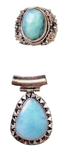 925 Sterling Silver Larimar Set : Ring Size 8 & Pendant 1 1/2" Long - Picture 4 of 6