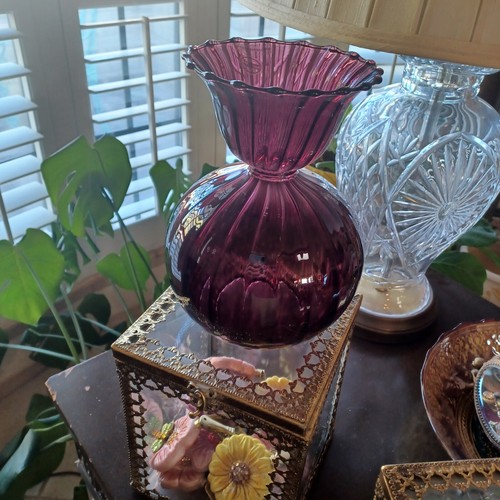ANTHROPOLOGIE VASE VENINI GLASS RUFFLED LETTUCE EDGE NEW ~ STUNNINGLY BEAUTIFUL - Picture 9 of 17