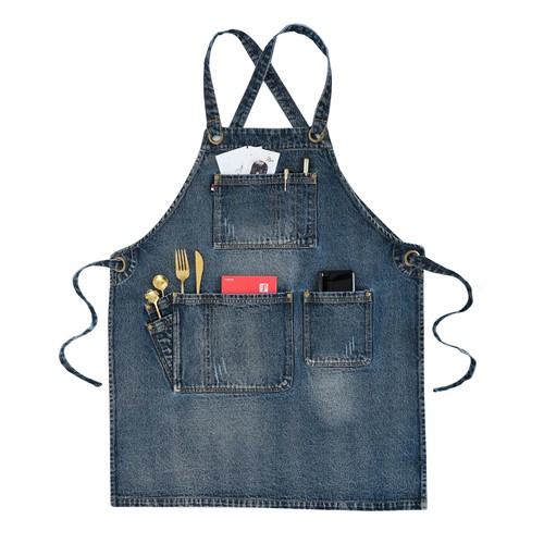 Grembiule denim spesso con taschino jeans donna uomo parrucchiere barista caffetteria - Foto 10 di 10