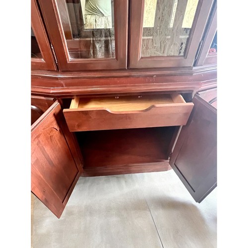 Cherry Wood China Cabinet-Illuminated-Broyhill-Colonial Style-2 Piece-Mirrored - Picture 5 of 11