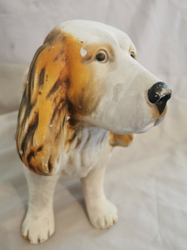 Vintage Retro Large Cute Spanial Dog China Ornament White & Brown,Needs New Home - Picture 9 of 12