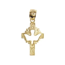New 14k Yellow Gold Dove Cross Pendant