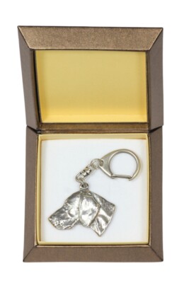 Weimaraner, Weimaraner Pointer - Silver Plated Keychain With Dog In