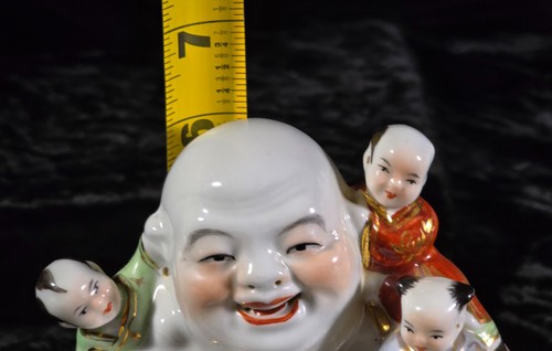 Vintage Chinese Porcelain Famille Rose Laughing Buddha With Children Statue - Picture 8 of 8