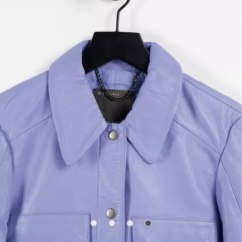 Muubaa Leather Womens pocket front leather shacket in cornflower blue US8 UK12  - Picture 3 of 8