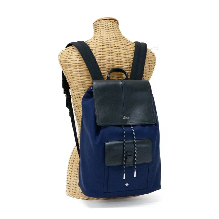 Sac à dos Dior B Motion nylon / cuir 1MOBA062XVO bleu marine / noir