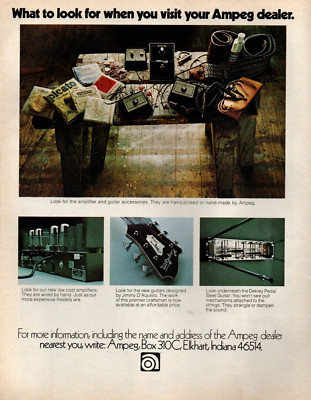 vtg 1970s AMPEG MAGAZINE PRINT AD Guitars Amps Effects Strings Pinup Page